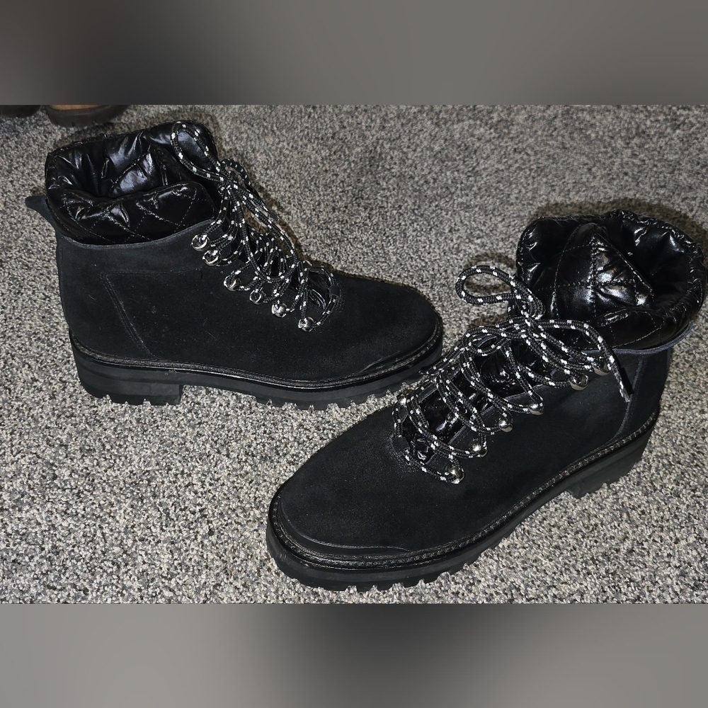 Marc Fisher LTD Innie Suede Lace-Up Hiker Boots Black Womens Size 8